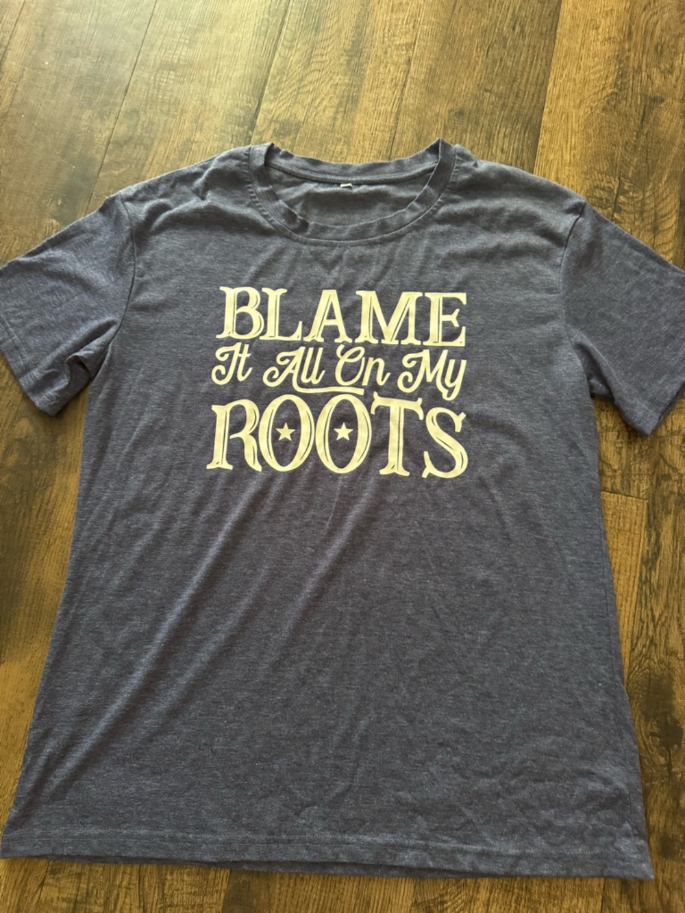 Graphic Tee "Blame It All on My Roots" - Gray with Cream Text